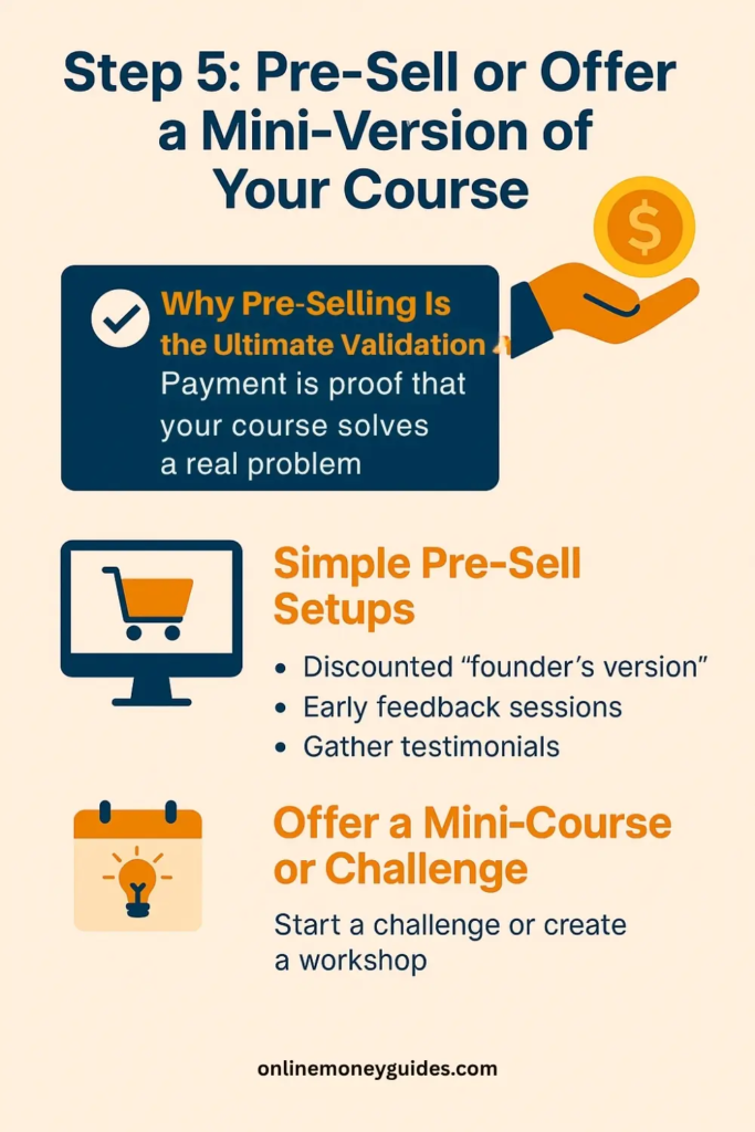 infographic showing how to pre-sell or offer a mini version of your course