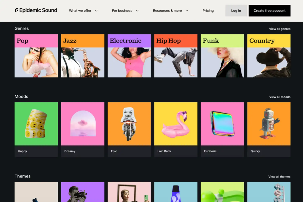 epidemic sounds - music genre list
